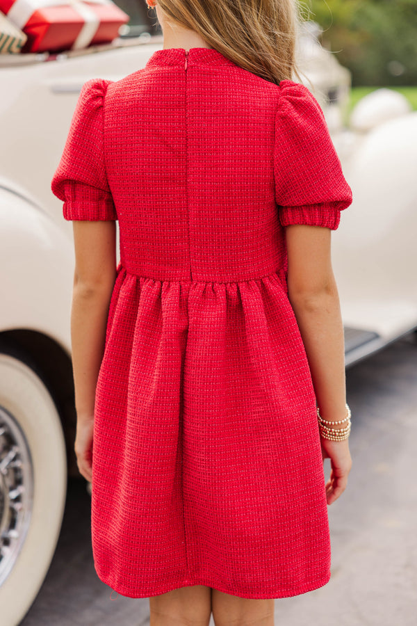 Girls: The Gwen Red Embellished Tweed Dress
