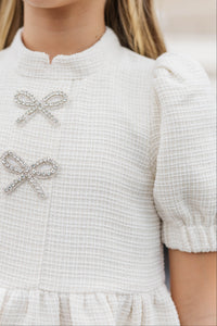 Girls: The Gwen Cream Embellished Tweed Dress