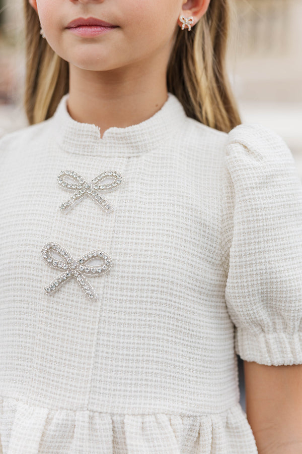 Girls: The Gwen Cream Embellished Tweed Dress