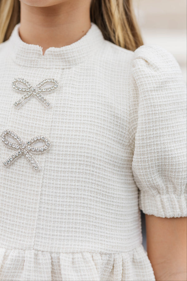 Girls: The Gwen Cream Embellished Tweed Dress