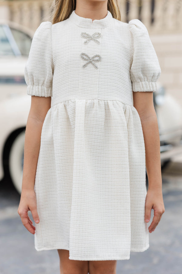 Girls: The Gwen Cream Embellished Tweed Dress