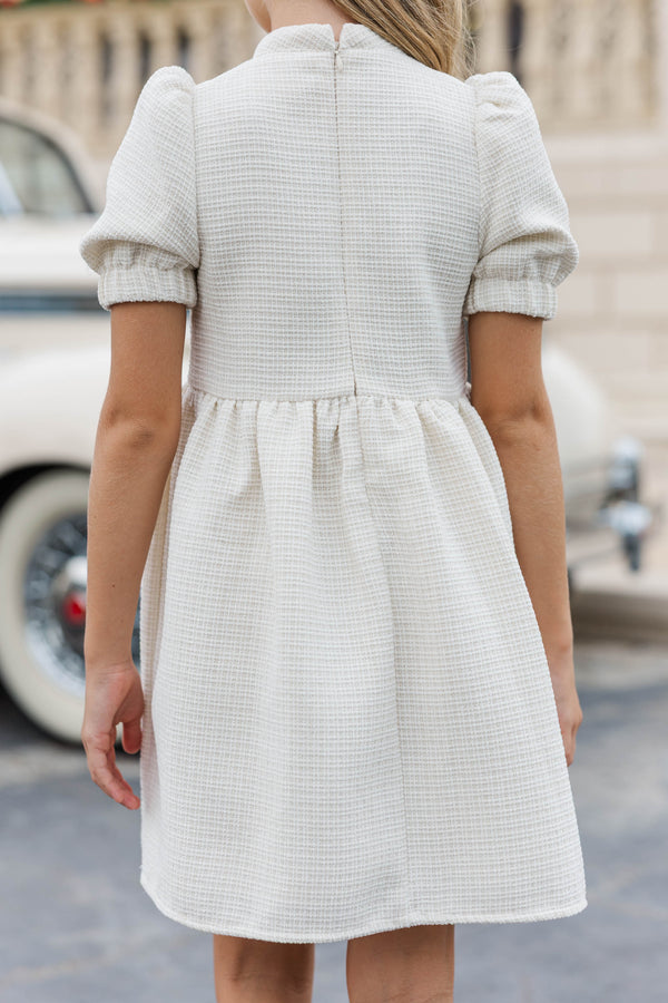 Girls: The Gwen Cream Embellished Tweed Dress