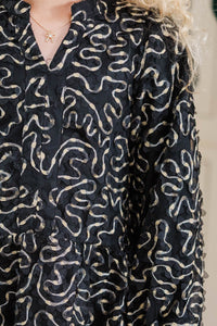 Girls: Always On My Mind Black Textured Babydoll Dress