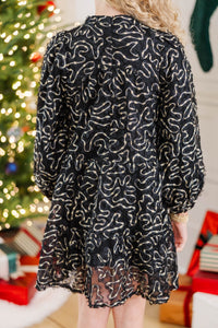 Girls: Always On My Mind Black Textured Babydoll Dress