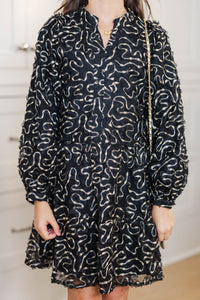 Girls: Always On My Mind Black Textured Babydoll Dress