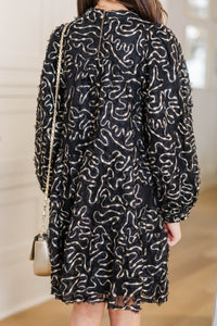 Girls: Always On My Mind Black Textured Babydoll Dress