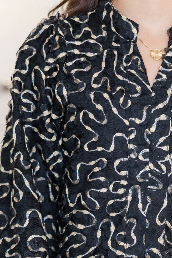 Girls: Always On My Mind Black Textured Babydoll Dress