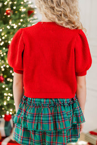 Girls: The Charlotte Red Sequin Bow Sweater