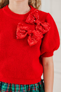 Girls: The Charlotte Red Sequin Bow Sweater