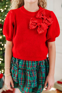 Girls: The Charlotte Red Sequin Bow Sweater