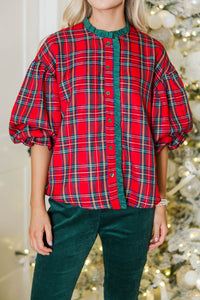 Take Your Turn Red Tartan Plaid Blouse