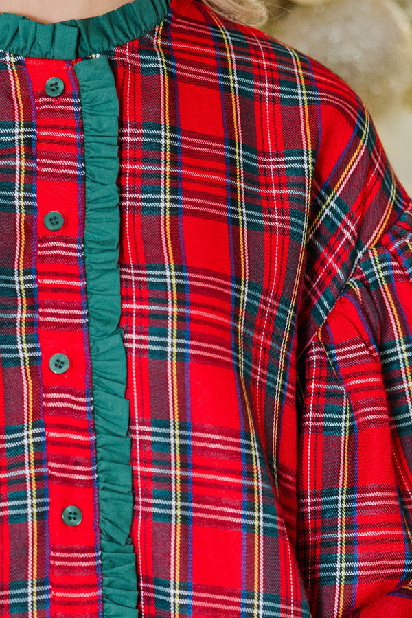 Take Your Turn Red Tartan Plaid Blouse