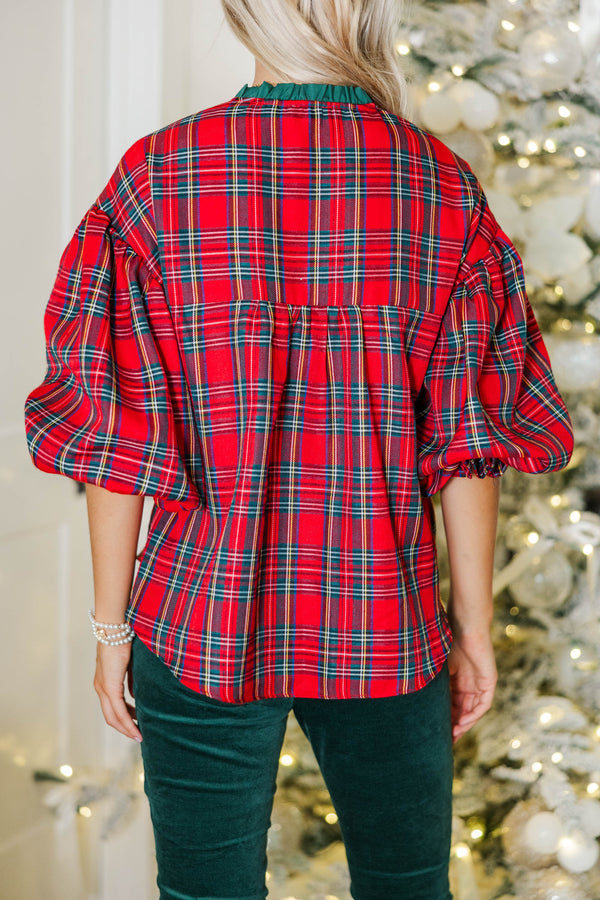 Take Your Turn Red Tartan Plaid Blouse