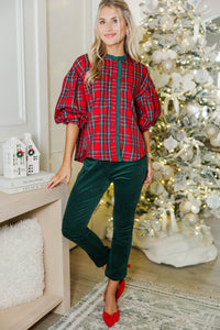 Take Your Turn Red Tartan Plaid Blouse