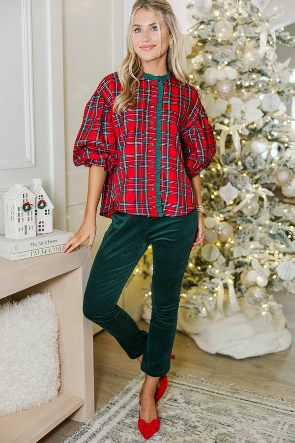Take Your Turn Red Tartan Plaid Blouse
