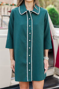 The Kindness Emerald Green Pearl Embellished Button Down Dress
