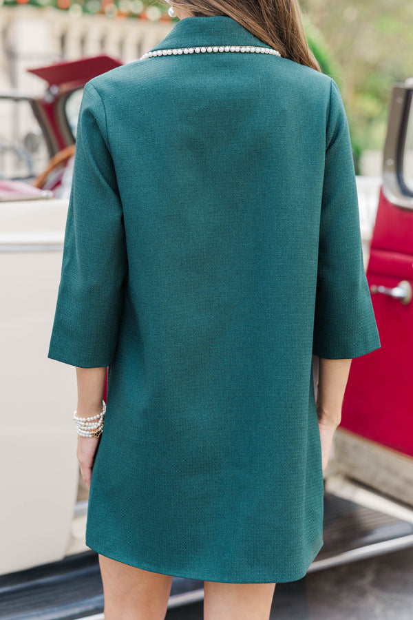 The Kindness Emerald Green Pearl Embellished Button Down Dress