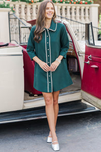 The Kindness Emerald Green Pearl Embellished Button Down Dress