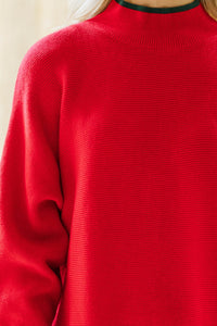 On The Line Red Mock Neck Sweater