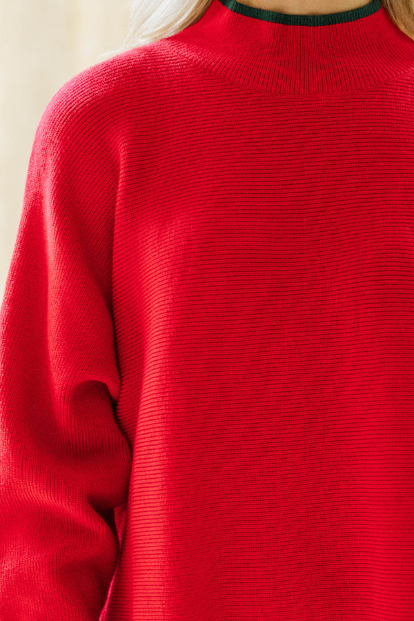 On The Line Red Mock Neck Sweater