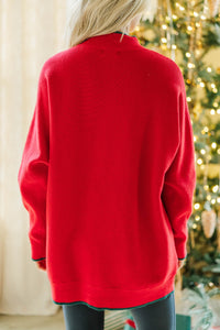 On The Line Red Mock Neck Sweater
