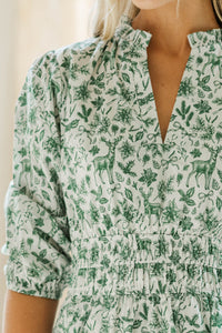 It's Alright Green Toile Dress