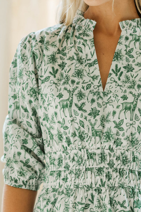 It's Alright Green Toile Dress