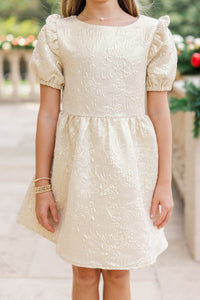 Girls: The Eloise Gold Floral Brocade Dress