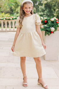 Girls: The Eloise Gold Floral Brocade Dress