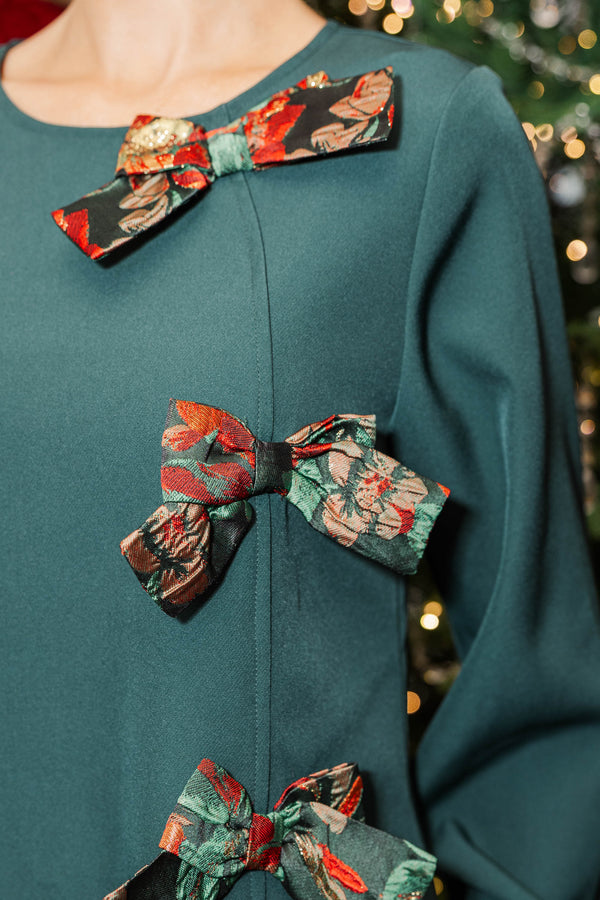 Pretty Tied Together Emerald Bow Mini Dress
