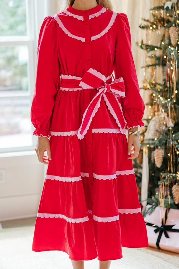Feel The Radiance Red Corduroy Midi Dress