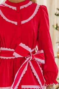 Feel The Radiance Red Corduroy Midi Dress