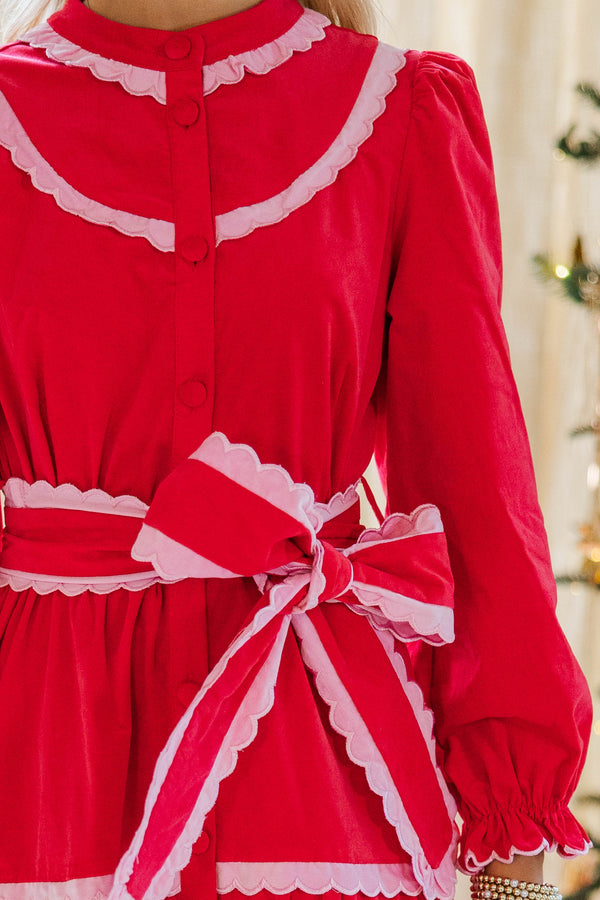 Feel The Radiance Red Corduroy Midi Dress