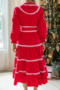 Feel The Radiance Red Corduroy Midi Dress