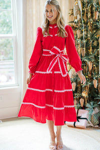 Feel The Radiance Red Corduroy Midi Dress