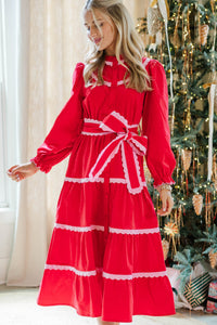 Feel The Radiance Red Corduroy Midi Dress