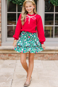 Girls: Take The Leap Emerald Green Ornament Satin Skort