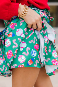 Girls: Take The Leap Emerald Green Ornament Satin Skort