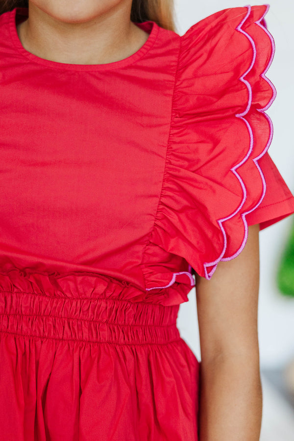 Girls: The Blaire Red Scalloped Dress