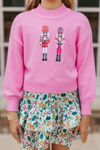 Girls: Nutcracker Fun Pink Embroidered Sweater