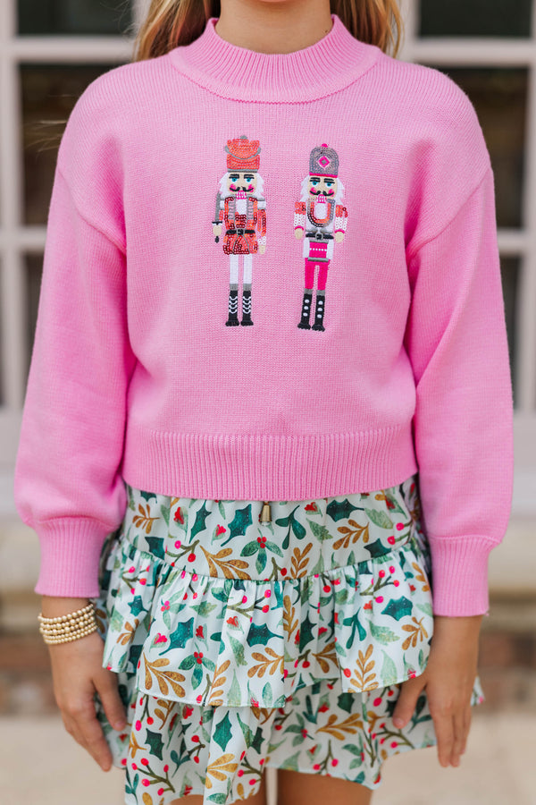 Girls: Nutcracker Fun Pink Embroidered Sweater
