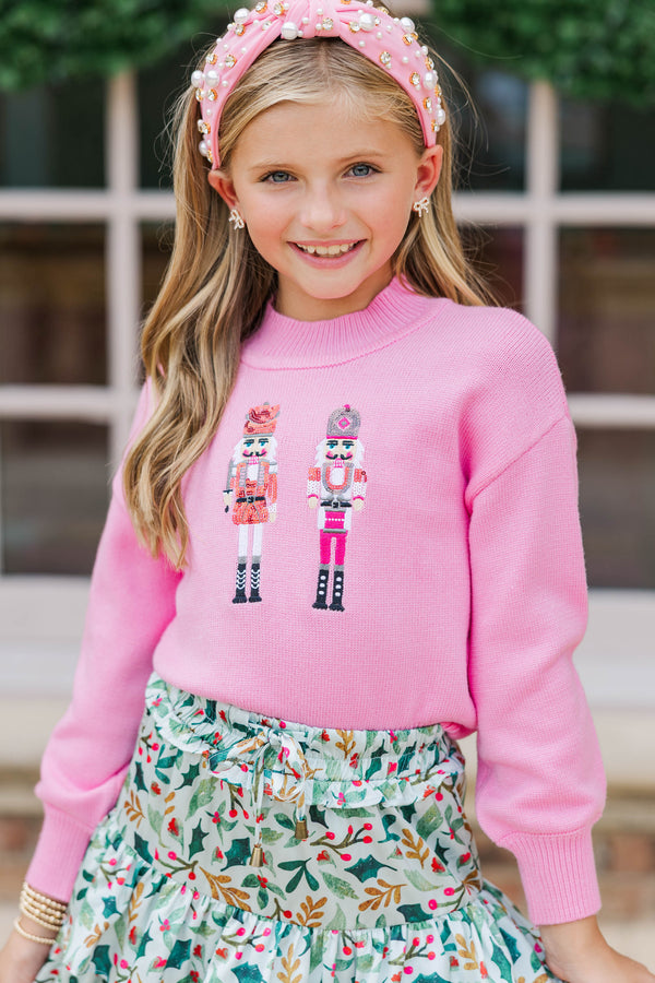 Girls: Nutcracker Fun Pink Embroidered Sweater