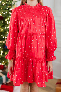 Girls: All About It Red Bow Print Babydoll Dress