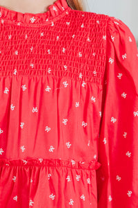 Girls: All About It Red Bow Print Babydoll Dress