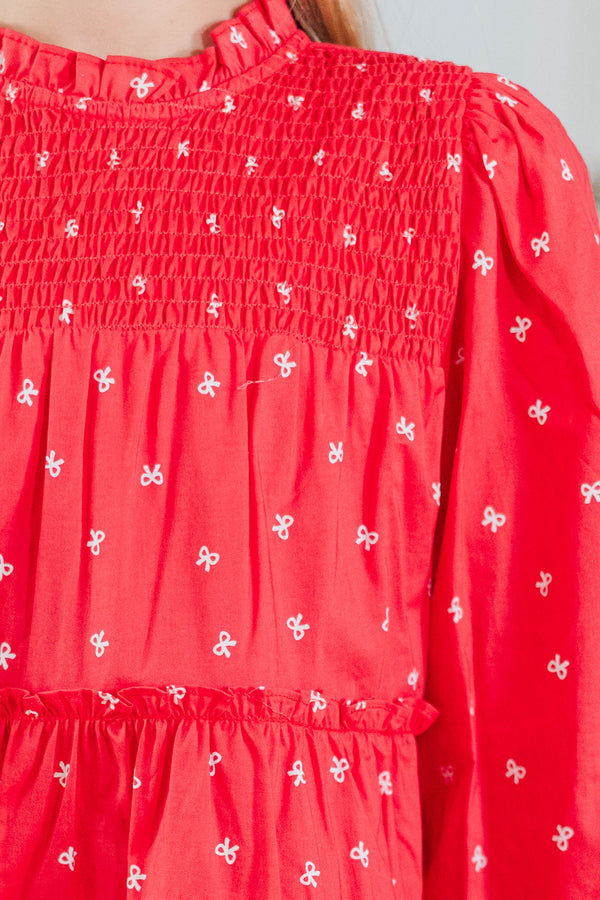 Girls: All About It Red Bow Print Babydoll Dress