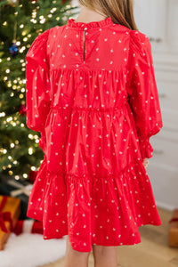 Girls: All About It Red Bow Print Babydoll Dress