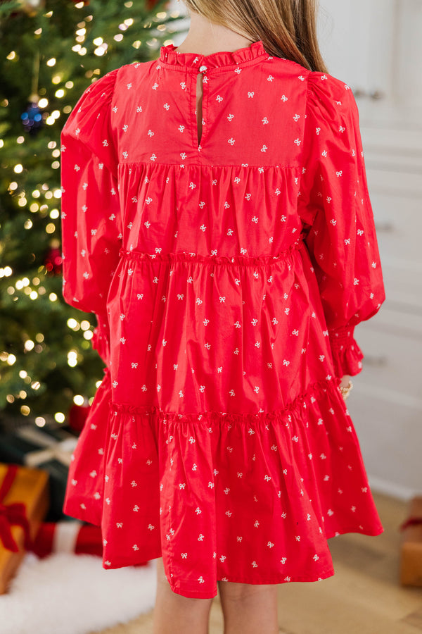 Girls: All About It Red Bow Print Babydoll Dress