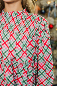 Girls: All About It Red and Emerald Plaid Babydoll Dress