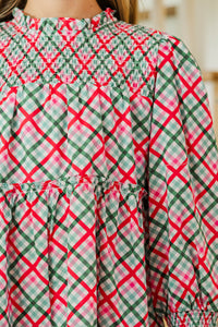 Girls: All About It Red and Emerald Plaid Babydoll Dress