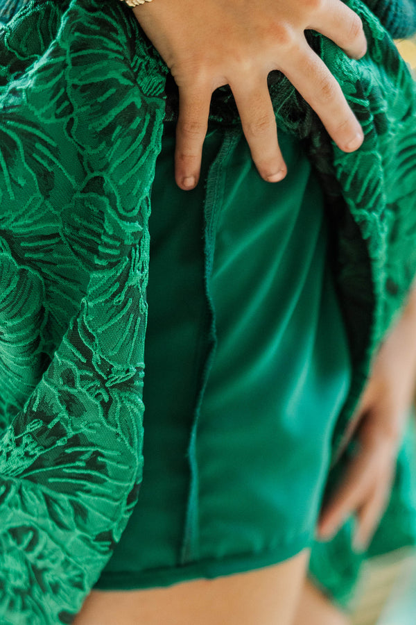 Girls: She Just Glows Emerald Brocade Jacquard Skort
